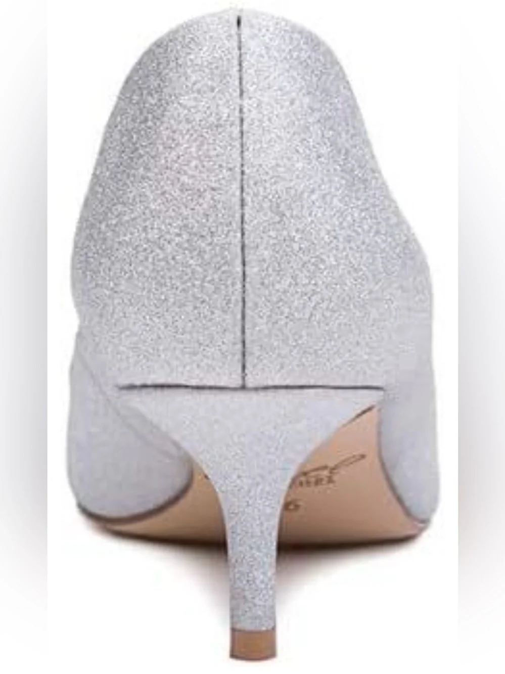 Jewel Badgley Mischka Women’s Silver Glitter Pointed Toe Kitten Heel Pumps US 8